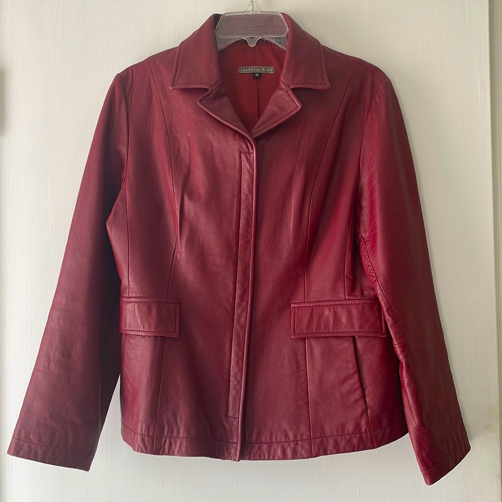 Isabella Bird Maroon Leather Lined Women’s long sleeve Jacket Sz 10, Vintage